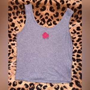 Gray Crop Top with Red Rose